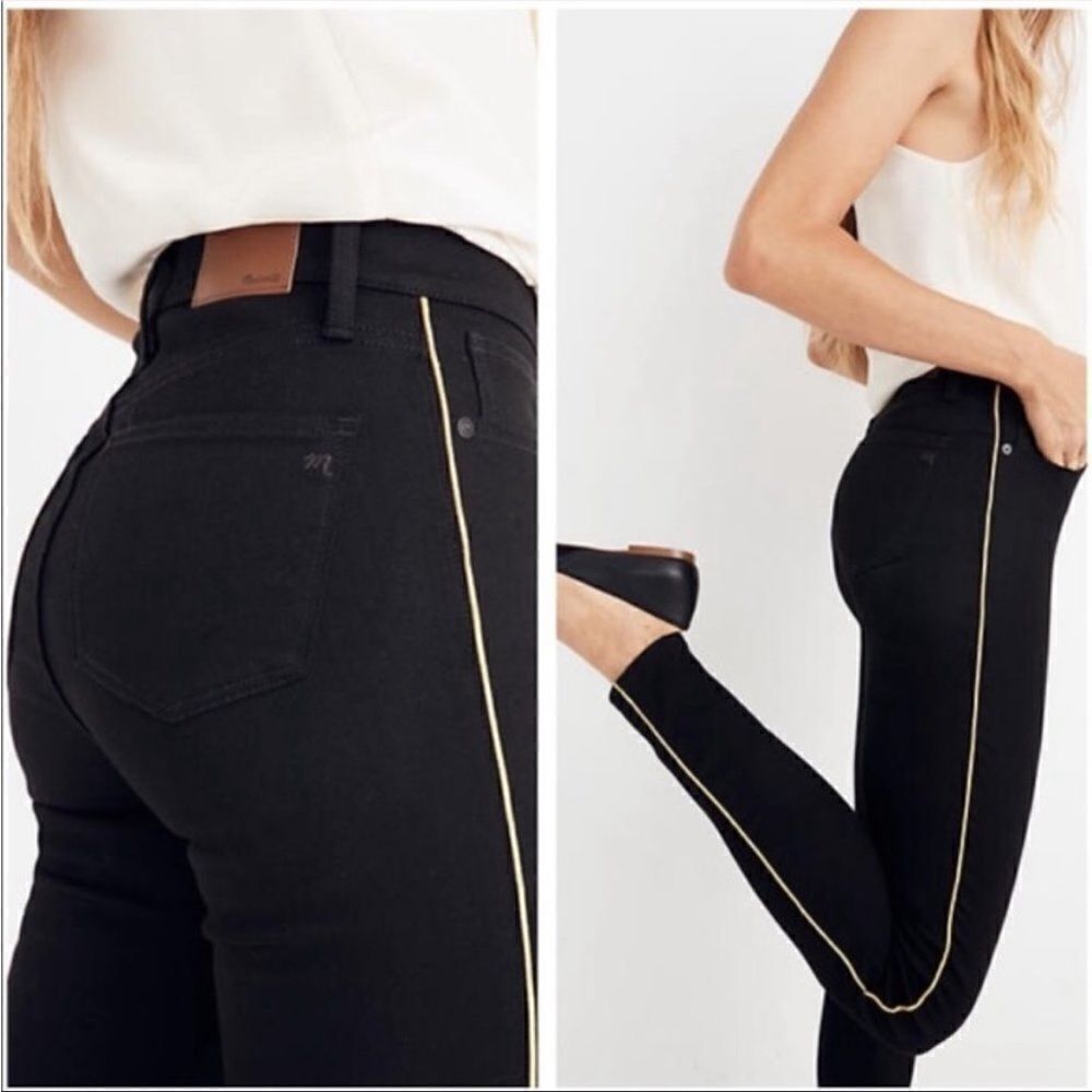 Madewell 10” High Rise Skinny Black With Gold Jeans Feminine Contemporary